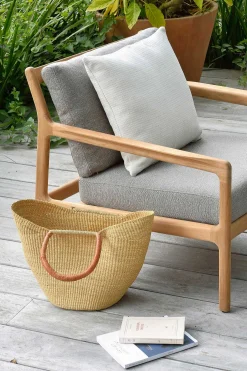 Jack Solid Teak Outdoor Lounge Chair, Mocha Fabric