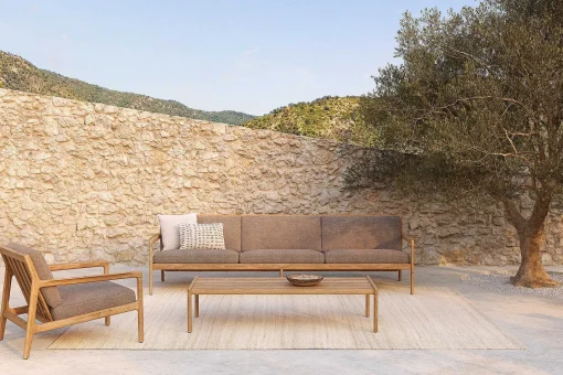 Jack Solid Teak Outdoor Lounge Chair, Mocha Fabric