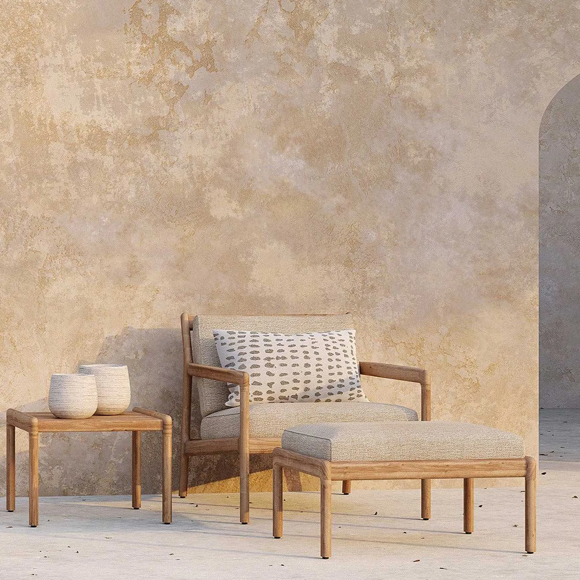 Jack Solid Teak Outdoor Lounge Chair, Natural Fabric