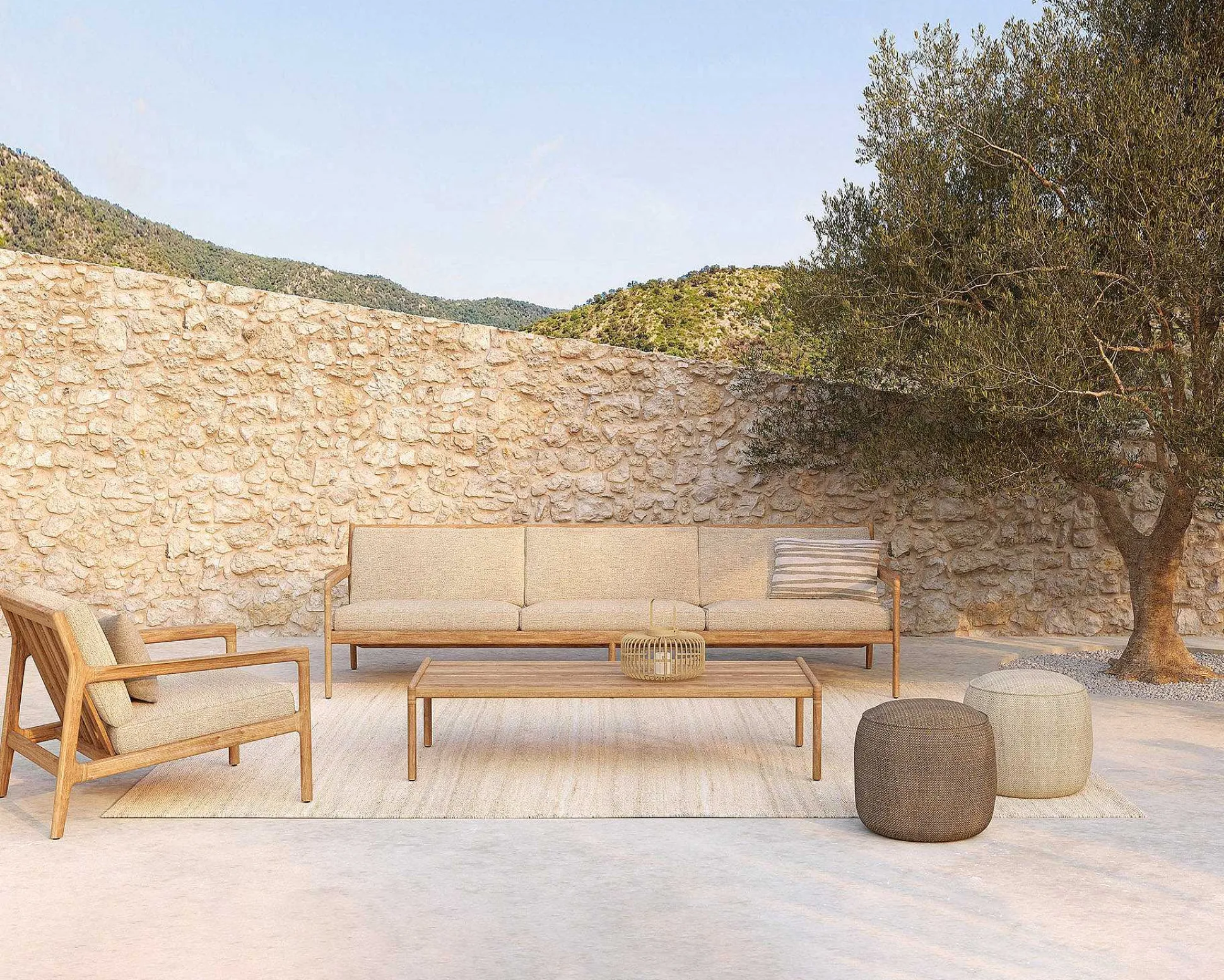 Jack Solid Teak Outdoor Lounge Chair, Natural Fabric