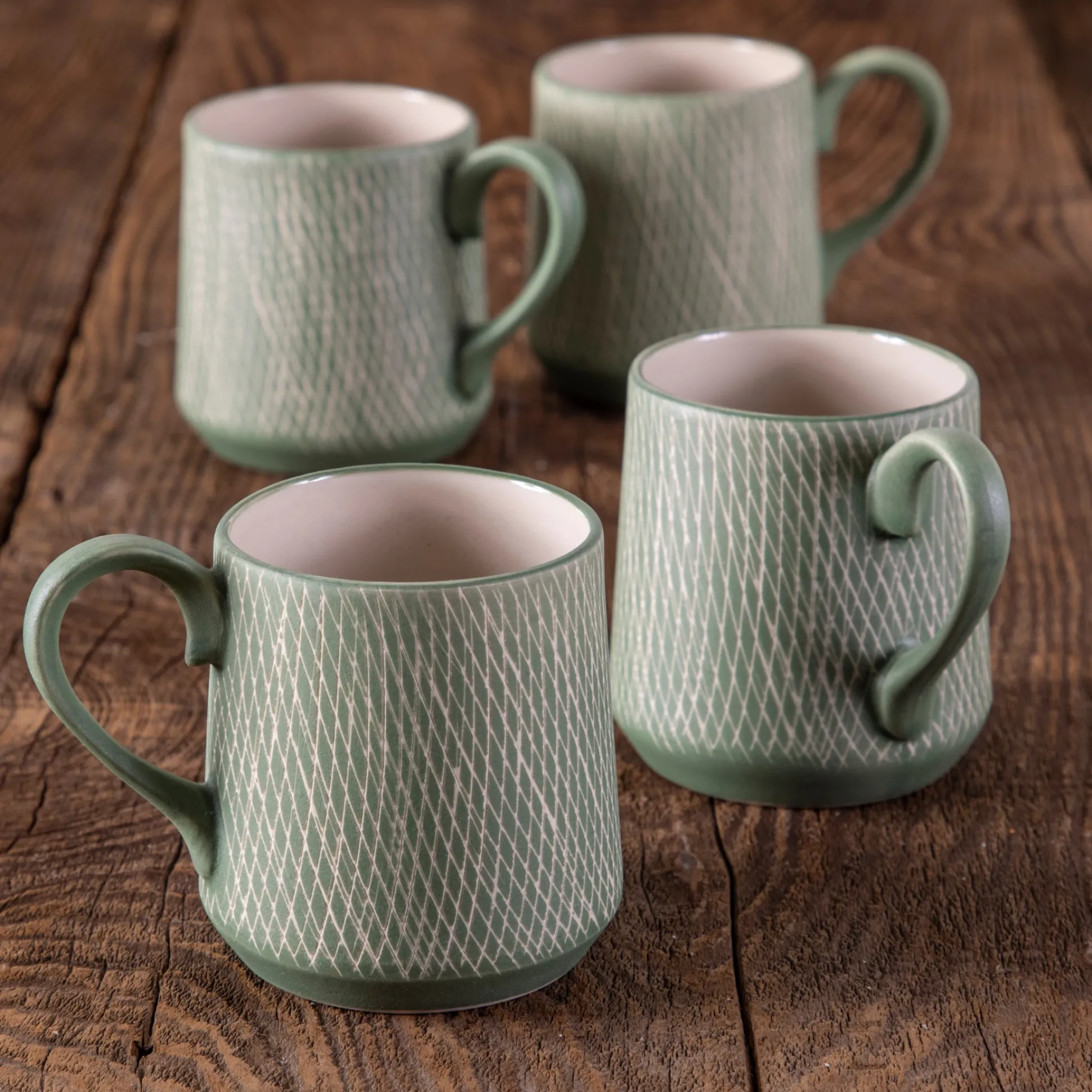 Jade Crosshatch Espresso Cups, Set of 4^Be Home Fashion