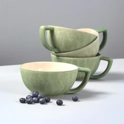 Jade Crosshatch Latte Mugs, Set of 4^Be Home Best