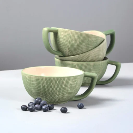 Jade Crosshatch Latte Mugs, Set of 4^Be Home Best