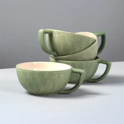 Jade Crosshatch Latte Mugs, Set of 4^Be Home Best