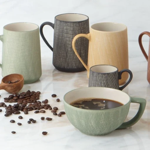 Jade Crosshatch Latte Mugs, Set of 4^Be Home Best