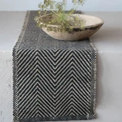 Jute & Cotton Table Runner with Chevron Pattern^Be Home Best
