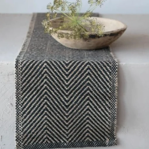Jute & Cotton Table Runner with Chevron Pattern^Be Home Best