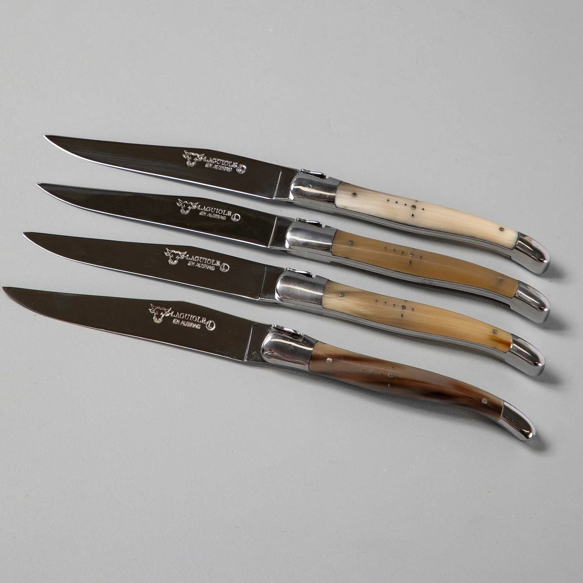 Laguiole en Aubrac Handcrafted Steak Knives, Set of 4, Solid Horn