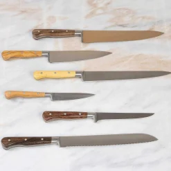 Laguiole en Aubrac Kitchen Knives with Oak Block, Set of 6, Mixed Wood