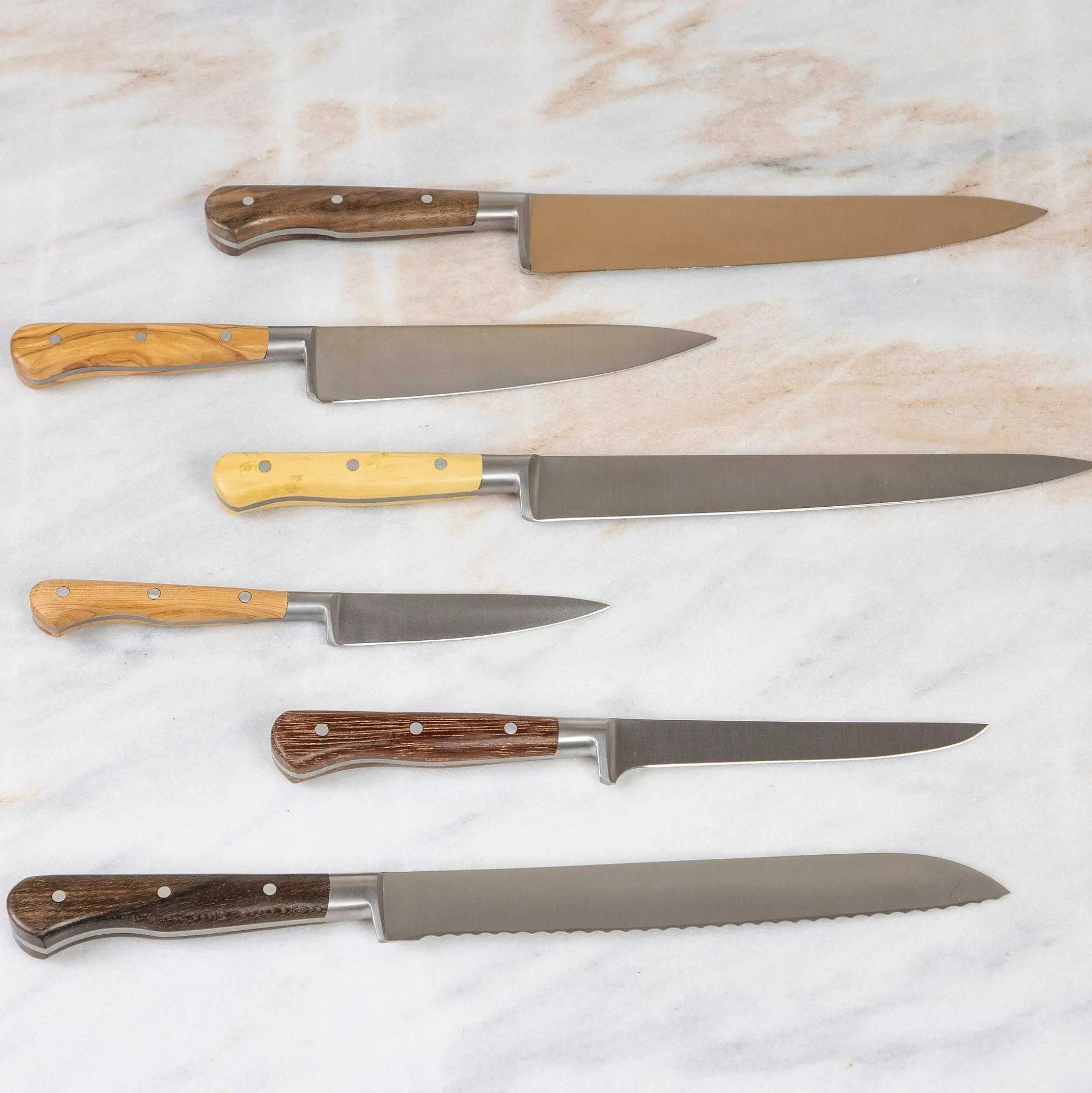 Laguiole en Aubrac Kitchen Knives with Oak Block, Set of 6, Mixed Wood