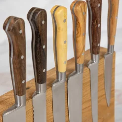 Laguiole en Aubrac Kitchen Knives with Oak Block, Set of 6, Mixed Wood