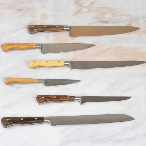 Laguiole en Aubrac Kitchen Knives with Oak Block, Set of 6, Mixed Wood
