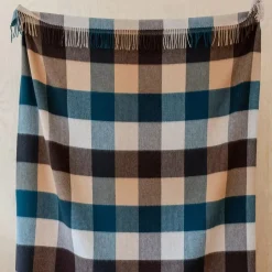 Lambswool Blanket in Teal Block Check^Be Home Cheap