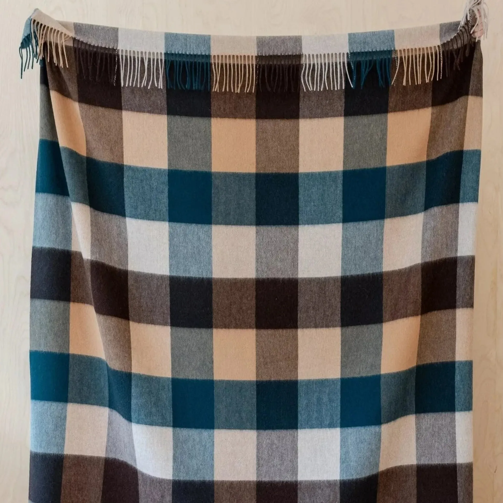 Lambswool Blanket in Teal Block Check^Be Home Cheap