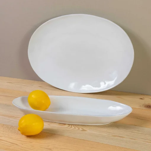 Livia 18" Oval Platter, White