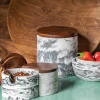 Marbled Cement & Acacia Canister, Black