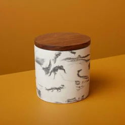 Marbled Cement & Acacia Canister, Black