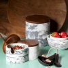 Marbled Cement Interlocking Cellar Set with Wood Lid and Spoon, Black/