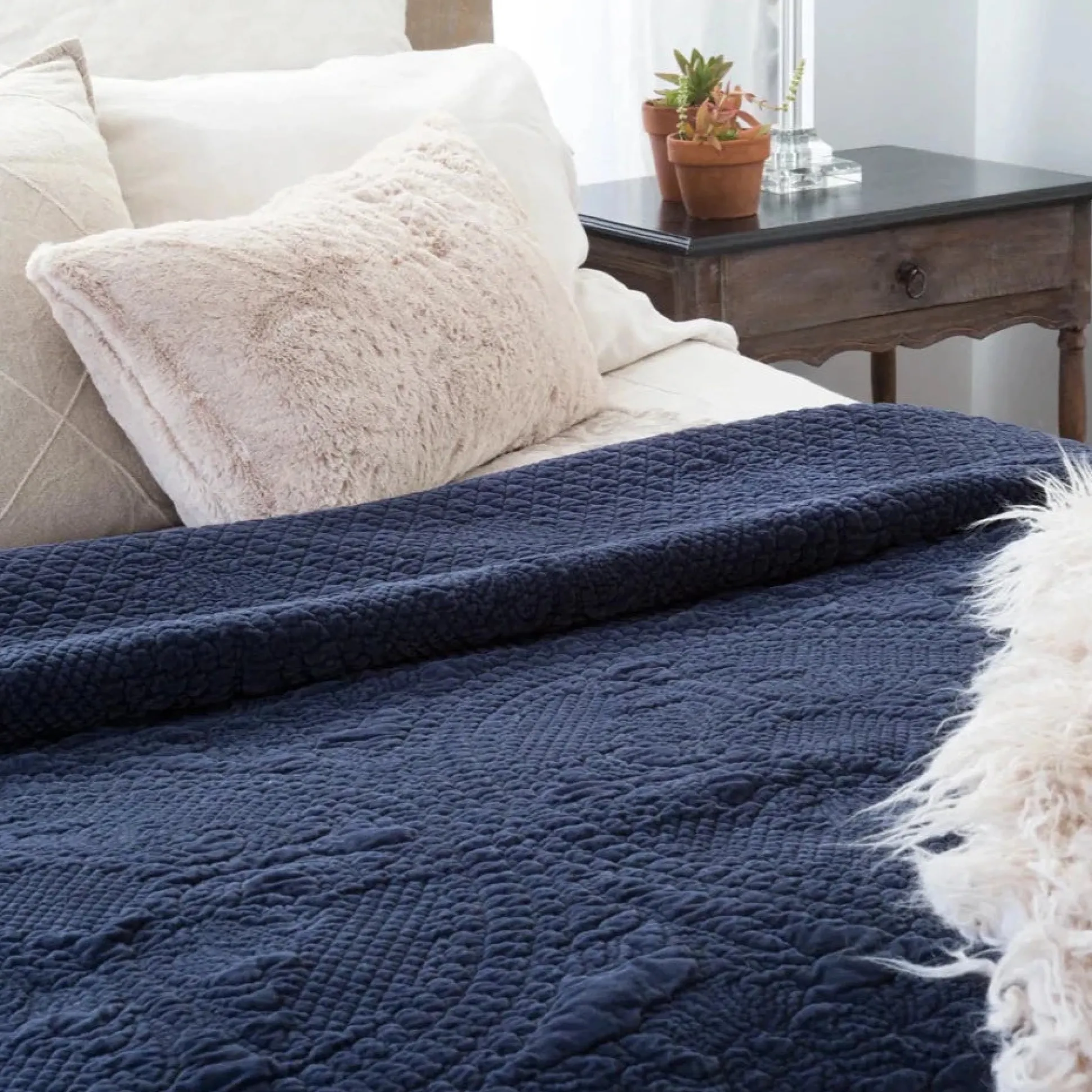 Marseille King Coverlet, Navy^Be Home Cheap