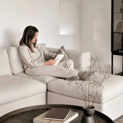 Mellow End Seater With Left Arm Eco Fabric Sofa, Off White