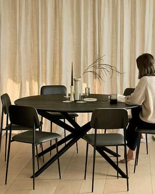 Mikado Solid Black Oak Dining Table, Round