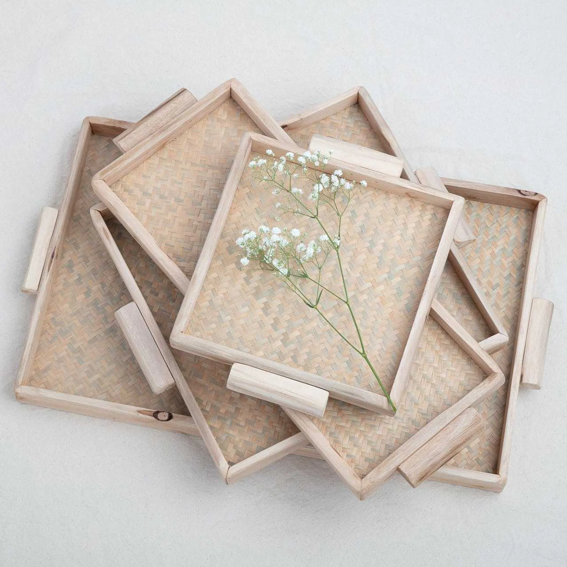 Miramar Reclaimed Wood Square Footed Tray, Medium