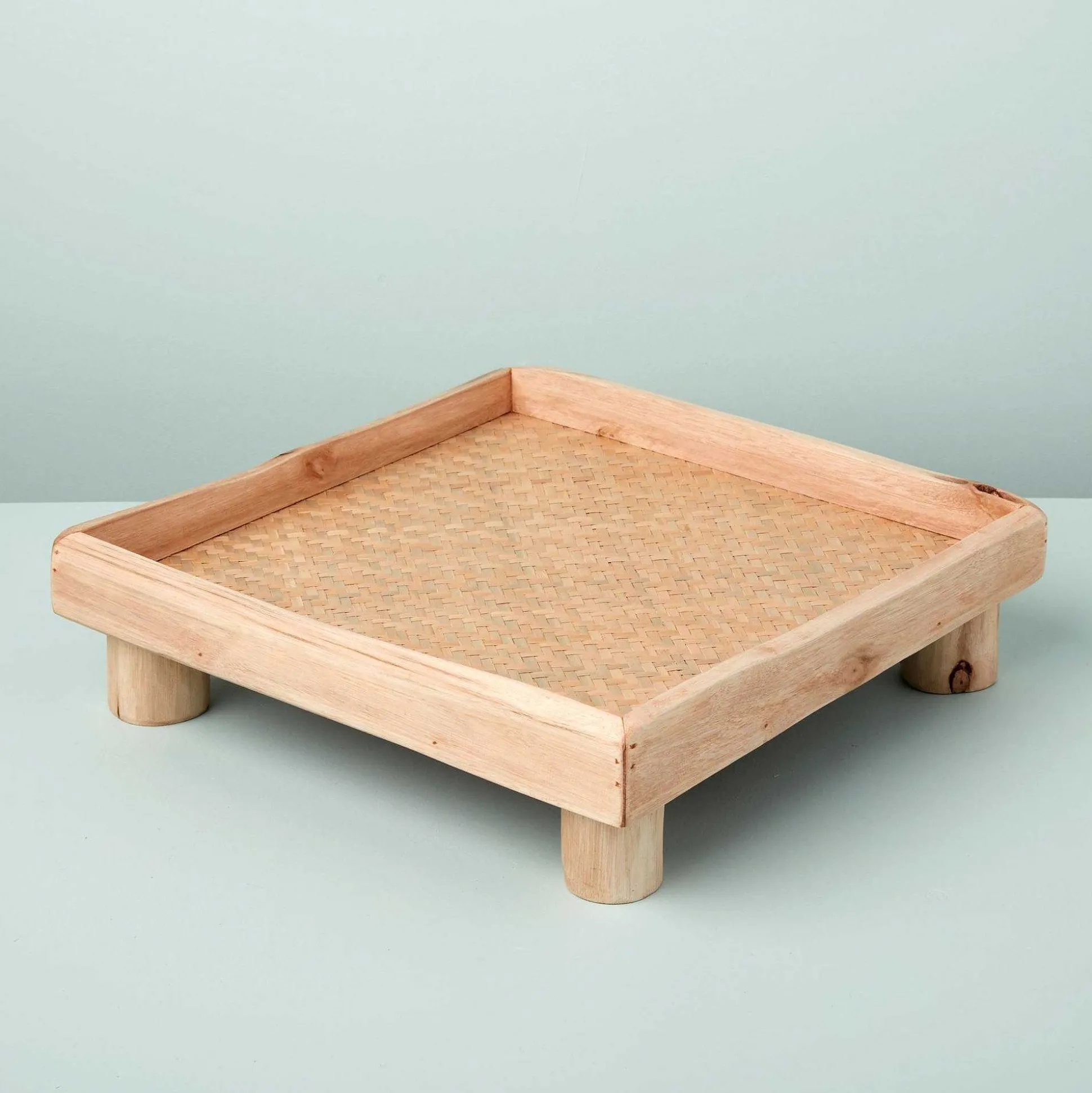 Miramar Reclaimed Wood Square Footed Tray, Medium