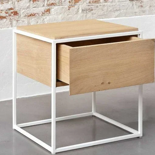 Monolit Solid Oak Bedside Table with White Metal