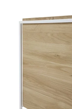 Monolit Solid Oak Bedside Table with White Metal