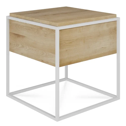 Monolit Solid Oak Bedside Table with White Metal