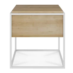 Monolit Solid Oak Bedside Table with White Metal