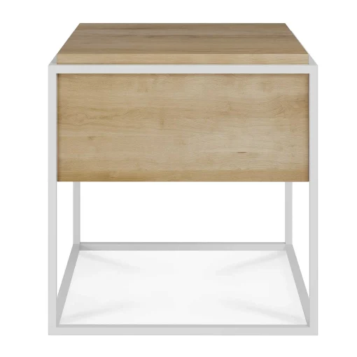 Monolit Solid Oak Bedside Table with White Metal