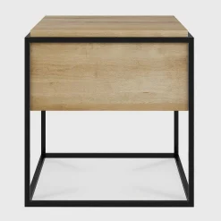 Monolit Solid Oak Bedside Table with Black Metal