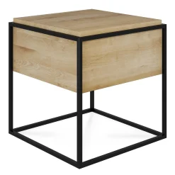 Monolit Solid Oak Bedside Table with Black Metal