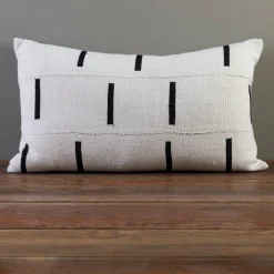 Mud Cloth Lumbar Pillow, White with Dashes^Be Home Best