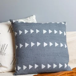 Mud Cloth Square Pillow, Blue / Grey with Triangles^Be Home Online