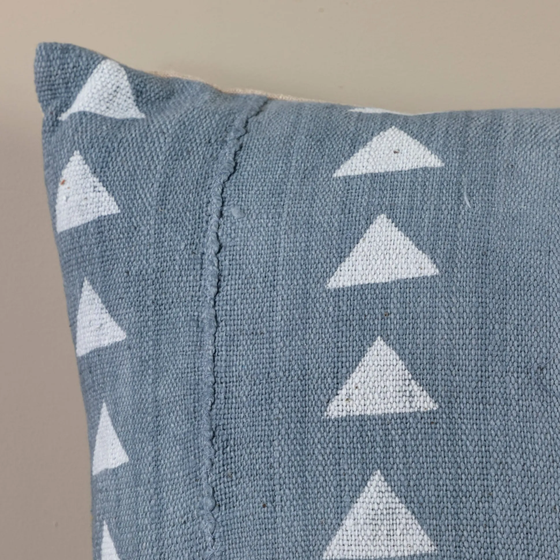 Mud Cloth Square Pillow, Blue / Grey with Triangles^Be Home Online