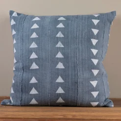 Mud Cloth Square Pillow, Blue / Grey with Triangles^Be Home New