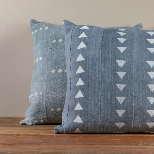 Mud Cloth Square Pillow, Blue / Grey with Dots^Be Home Sale