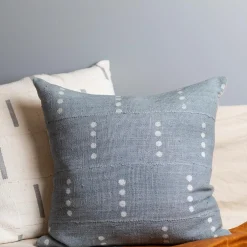 Mud Cloth Square Pillow, Blue / Grey with Dots^Be Home Sale