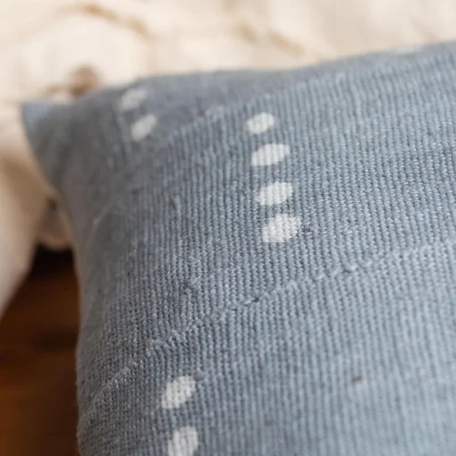 Mud Cloth Square Pillow, Blue / Grey with Dots^Be Home Sale