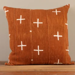 Mud Cloth Square Pillow, Rust^Be Home Store