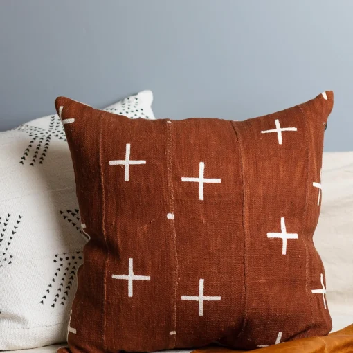 Mud Cloth Square Pillow, Rust^Be Home Store
