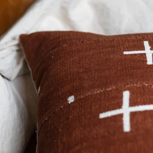 Mud Cloth Square Pillow, Rust^Be Home Store
