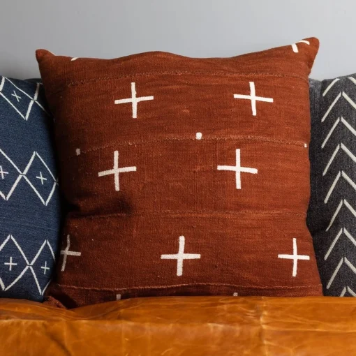 Mud Cloth Square Pillow, Rust^Be Home Store