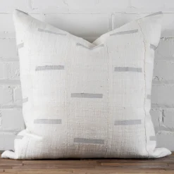 Mud Cloth Square Pillow, White with Grey Dashes^Be Home Outlet