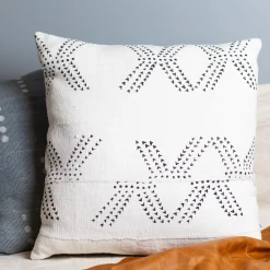 Mud Cloth Square Pillow, White with Tracks^Be Home Fashion