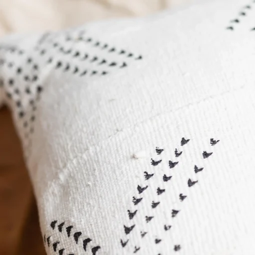 Mud Cloth Square Pillow, White with Tracks^Be Home Fashion