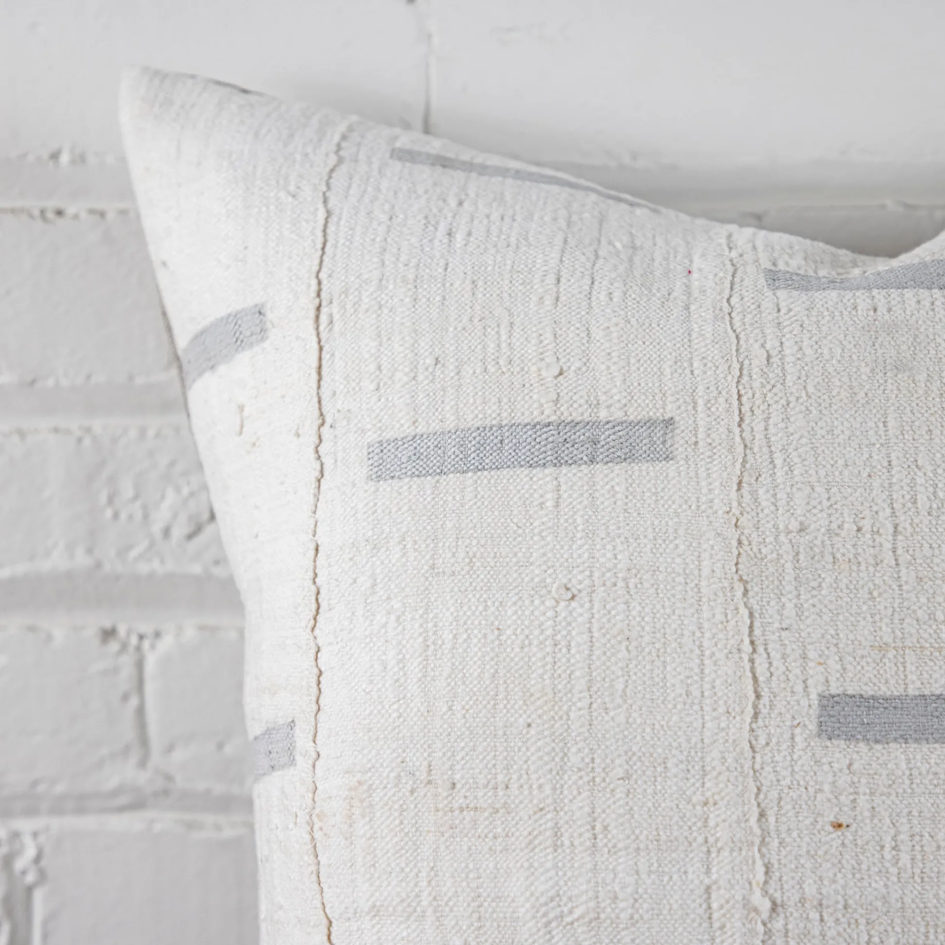 Mud Cloth Square Pillow, White with Grey Dashes^Be Home Shop