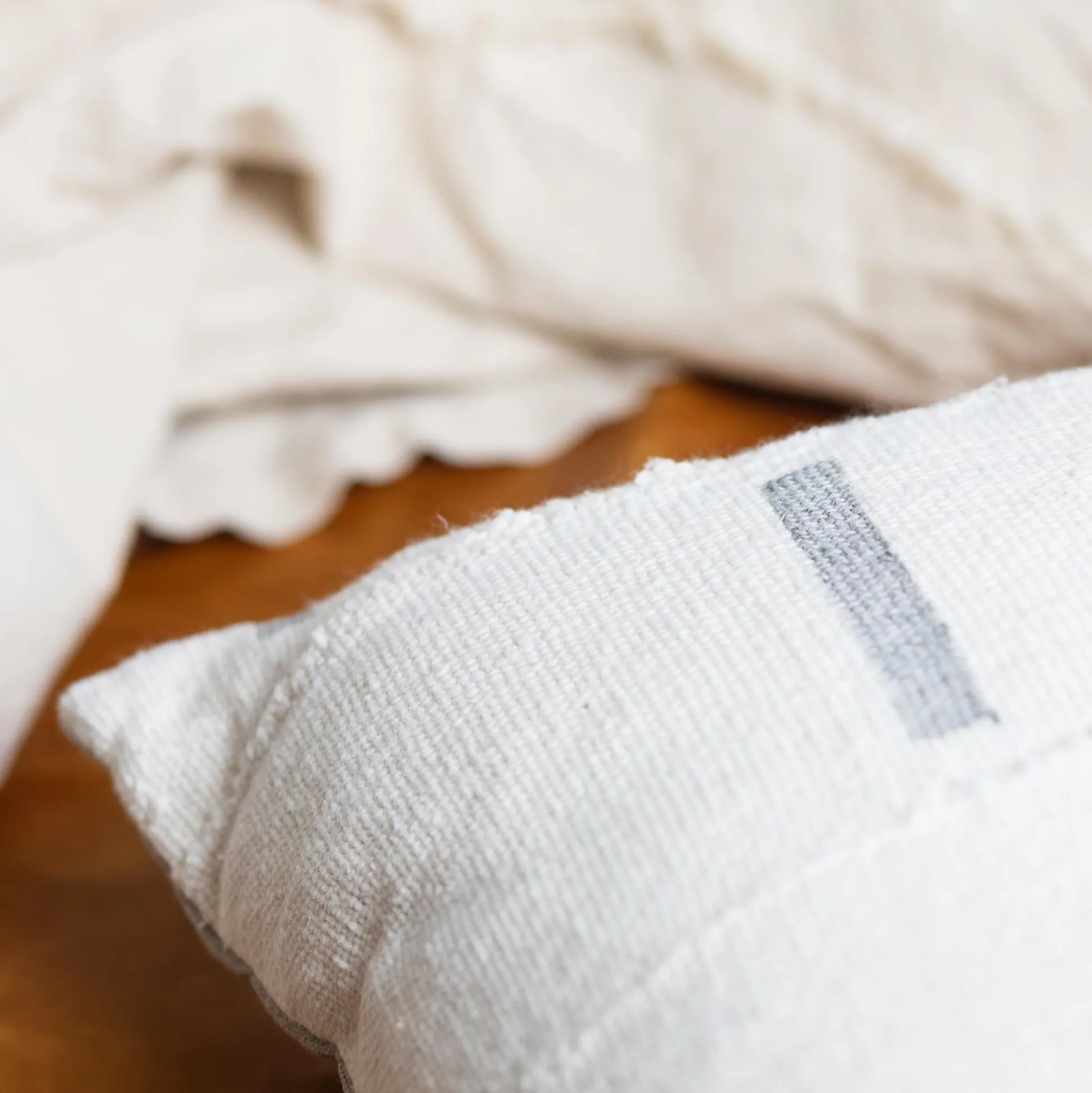 Mud Cloth Square Pillow, White with Grey Dashes^Be Home Shop